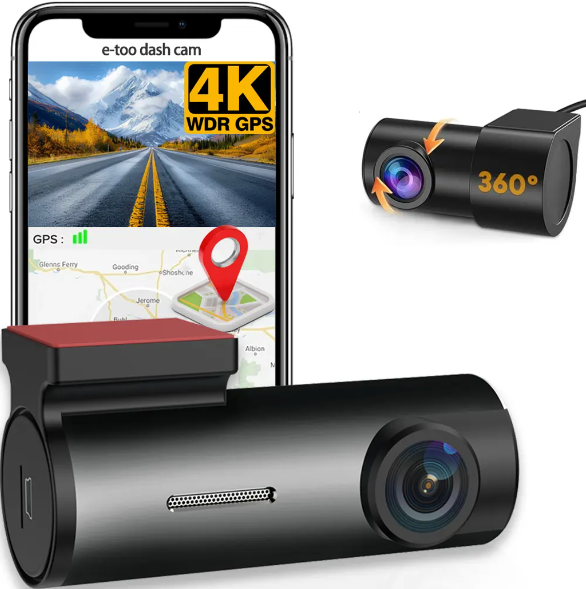 4K Dash Cam Front & Back 360 Degree Turn With App/Wifi Super Night Vision