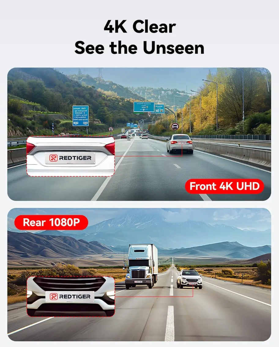 4K Dash Cam Front & Back 360 Degree Turn With App/Wifi Super Night Vision