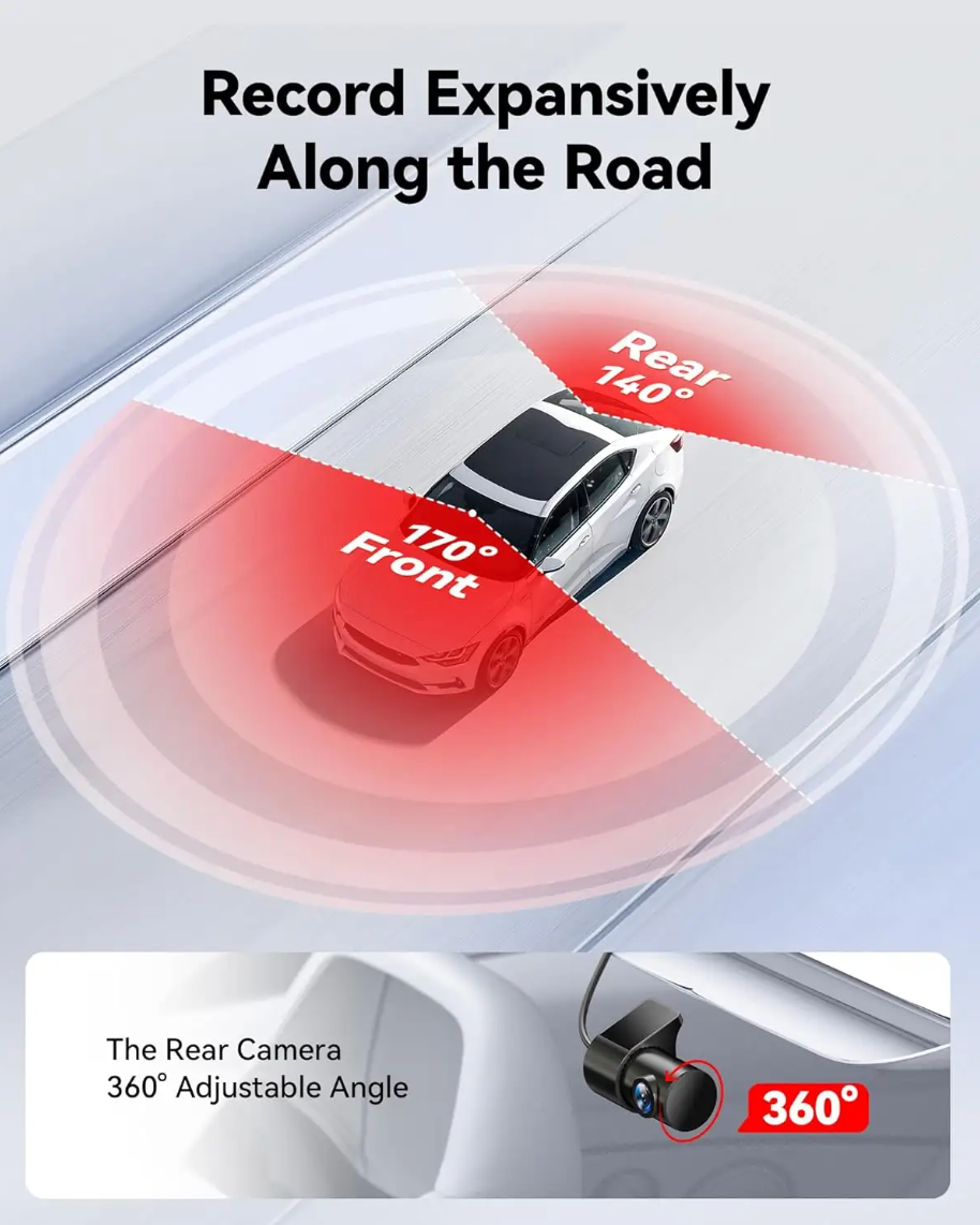 4K Dash Cam Front & Back 360 Degree Turn With App/Wifi Super Night Vision
