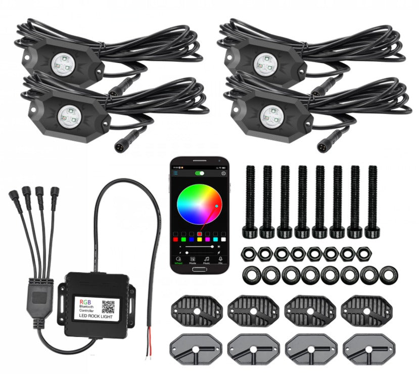 RGB LED Rock Lighting Kit 4 Pods Underglow