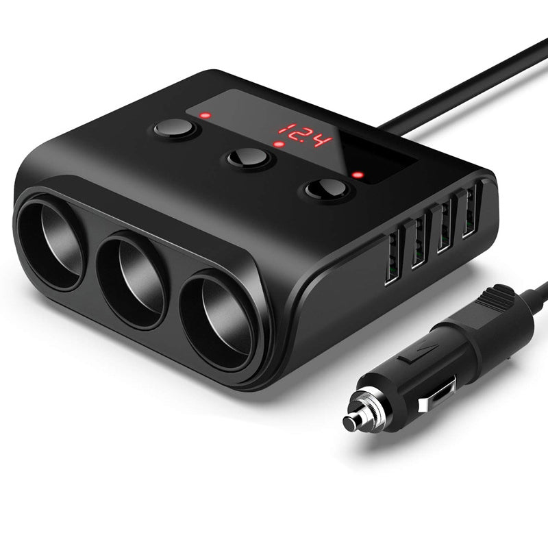 Three Way 12V-24V Multi Socket Car Cigarette Lighter Splitter USB Charger